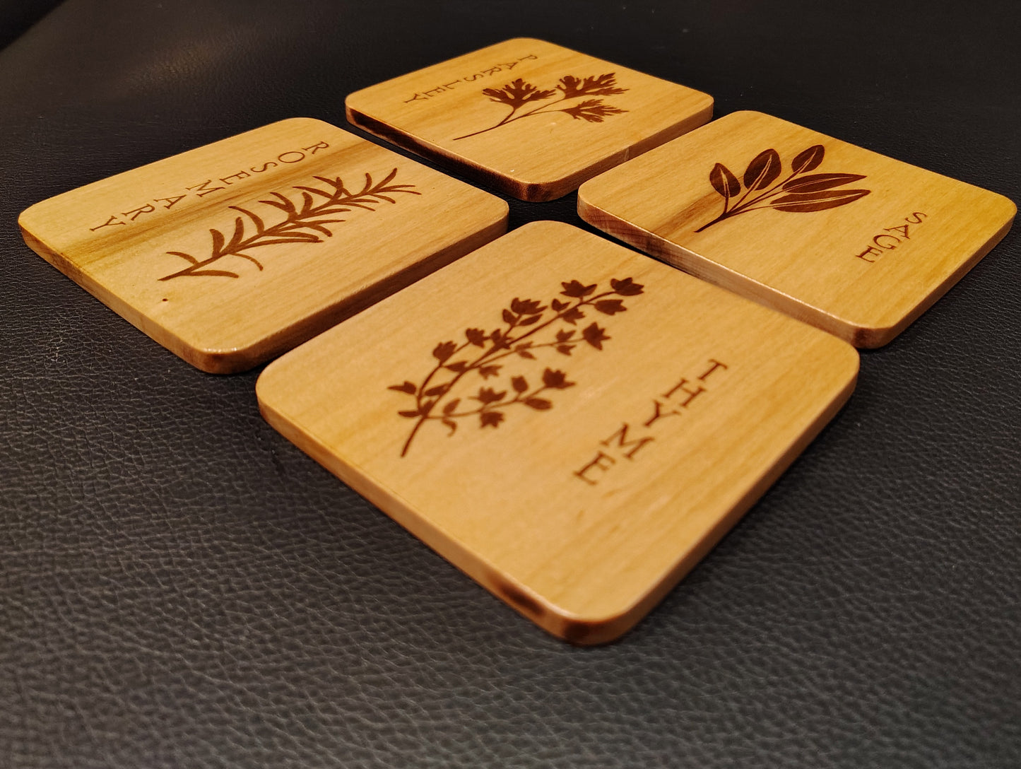 Coaster Set (Cherry): Parsley, Sage, Rosemary and Thyme