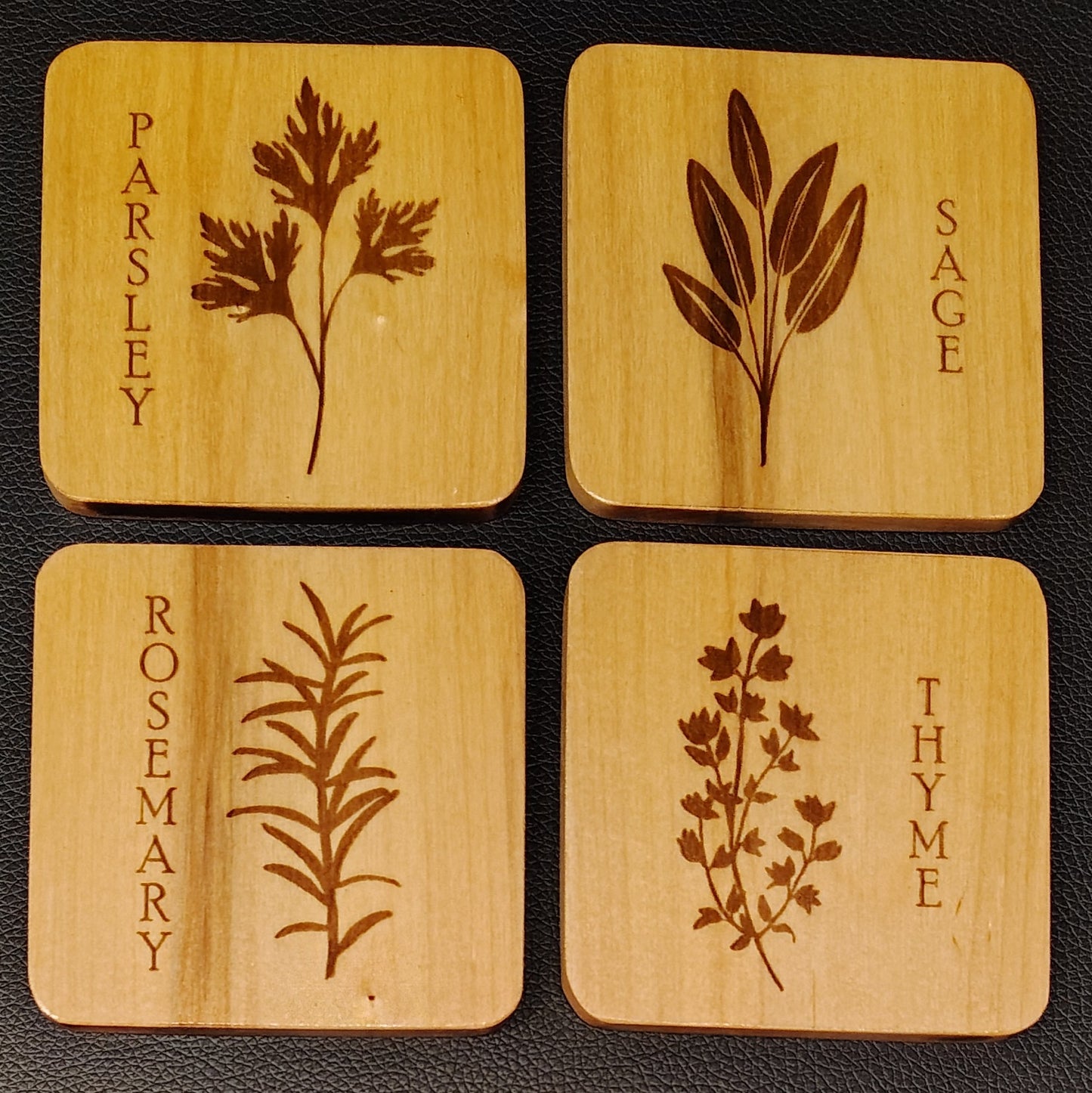 Coaster Set (Cherry): Parsley, Sage, Rosemary and Thyme